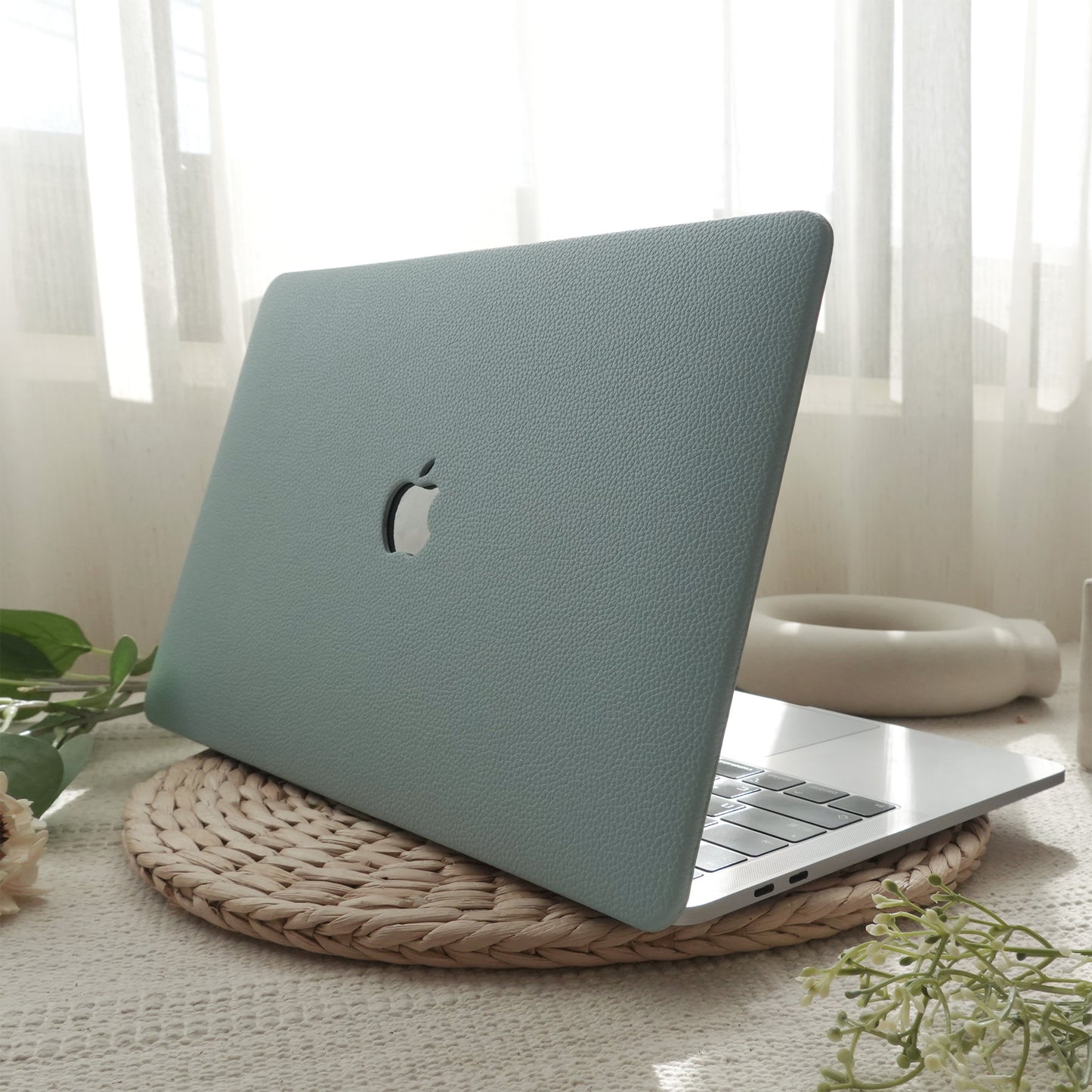 Lychee Texture Sky Blue Leather Macbook Case