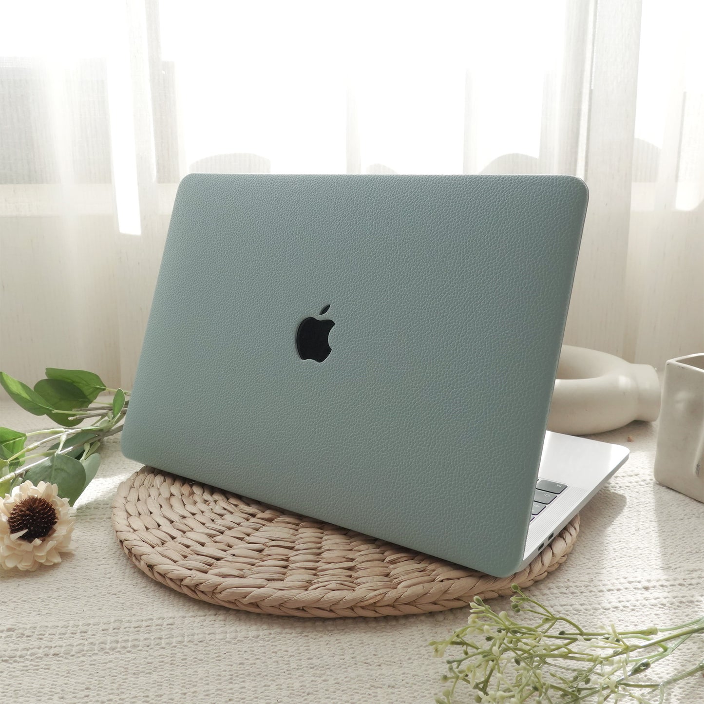 Lychee Texture Sky Blue Leather Macbook Case