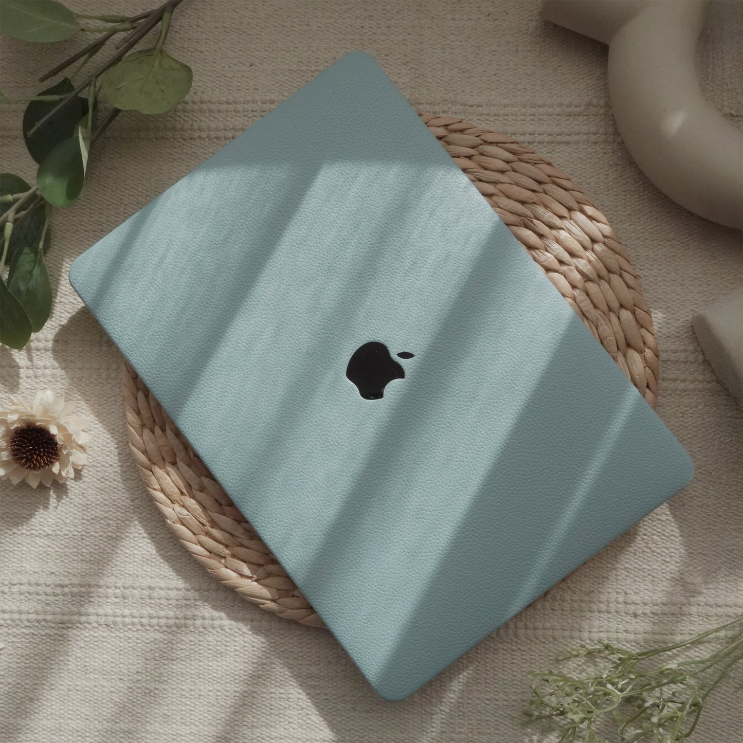Lychee Texture Sky Blue Leather Macbook Case
