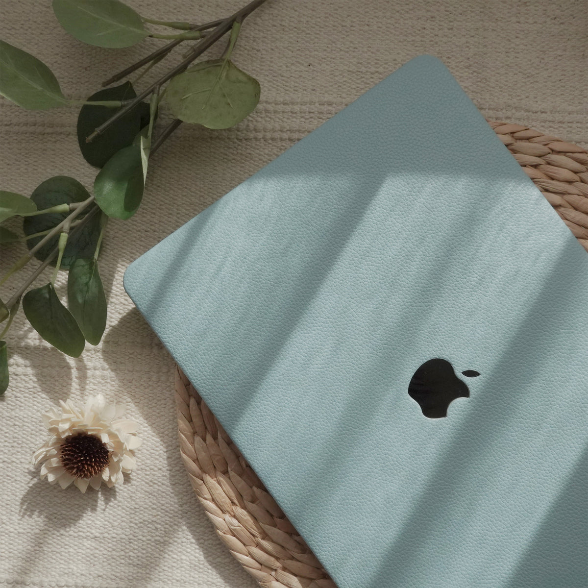Lychee Texture Sky Blue Leather Macbook Case
