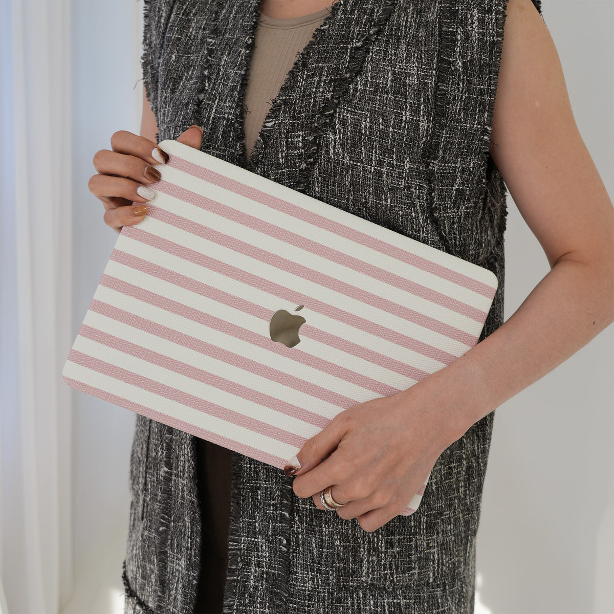 Leather Series ♾ Pink & White Striped Mac Case
