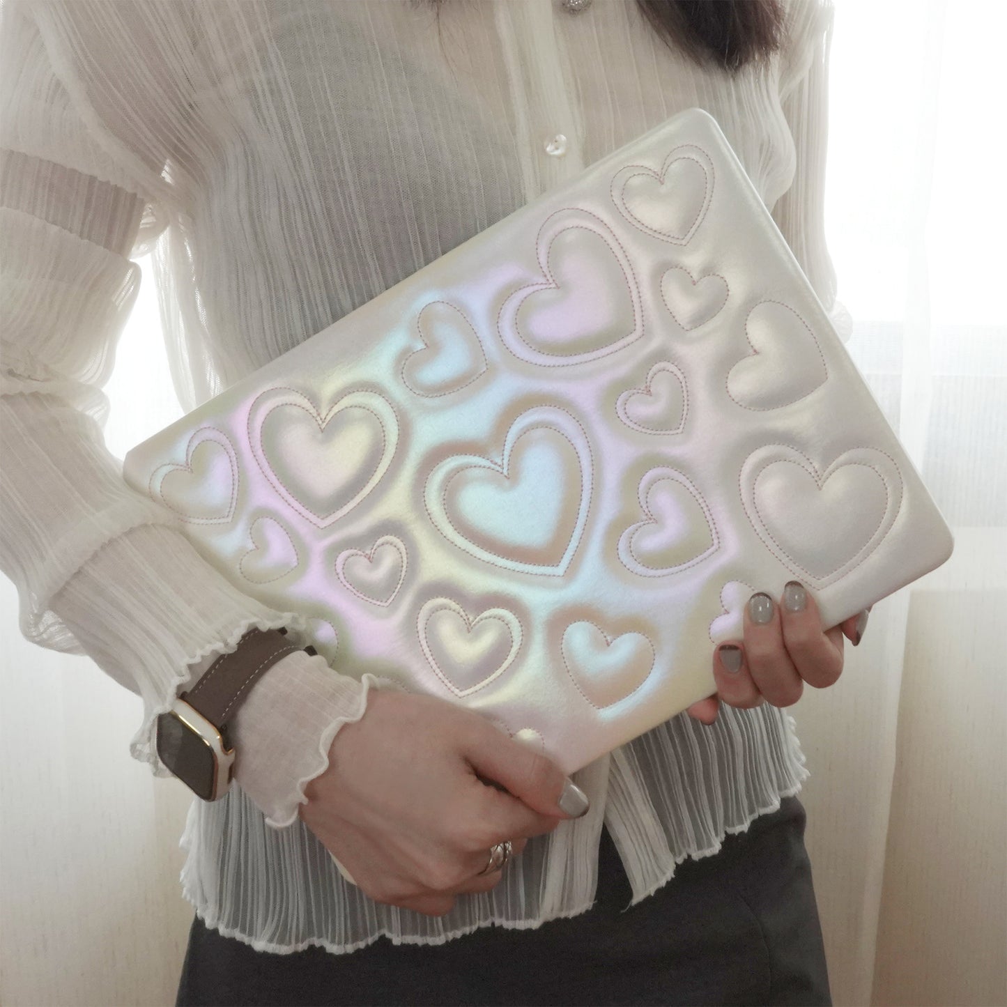 Puffy Heart Iridescent White ♾ Textured MacBook Case