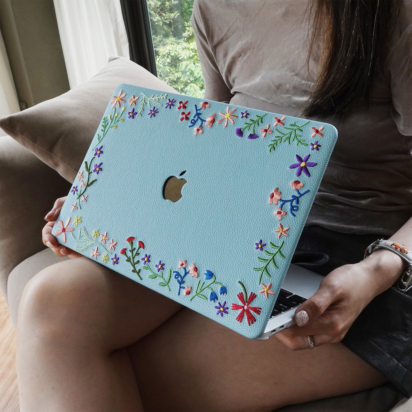 This Is Us Embroidery Series ♾ Sky Blue Flourishing Floral MacBook Case