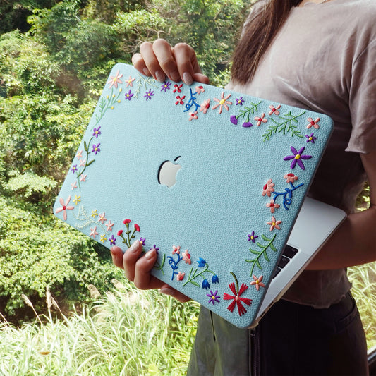 This Is Us Embroidery Series ♾ Sky Blue Flourishing Floral MacBook Case