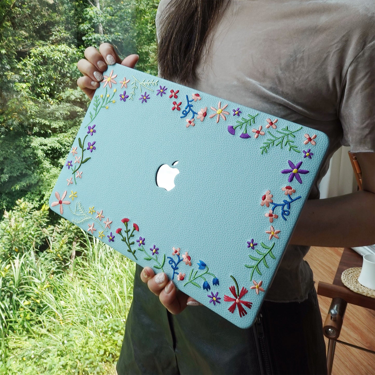 This Is Us Embroidery Series ♾ Sky Blue Flourishing Floral MacBook Case