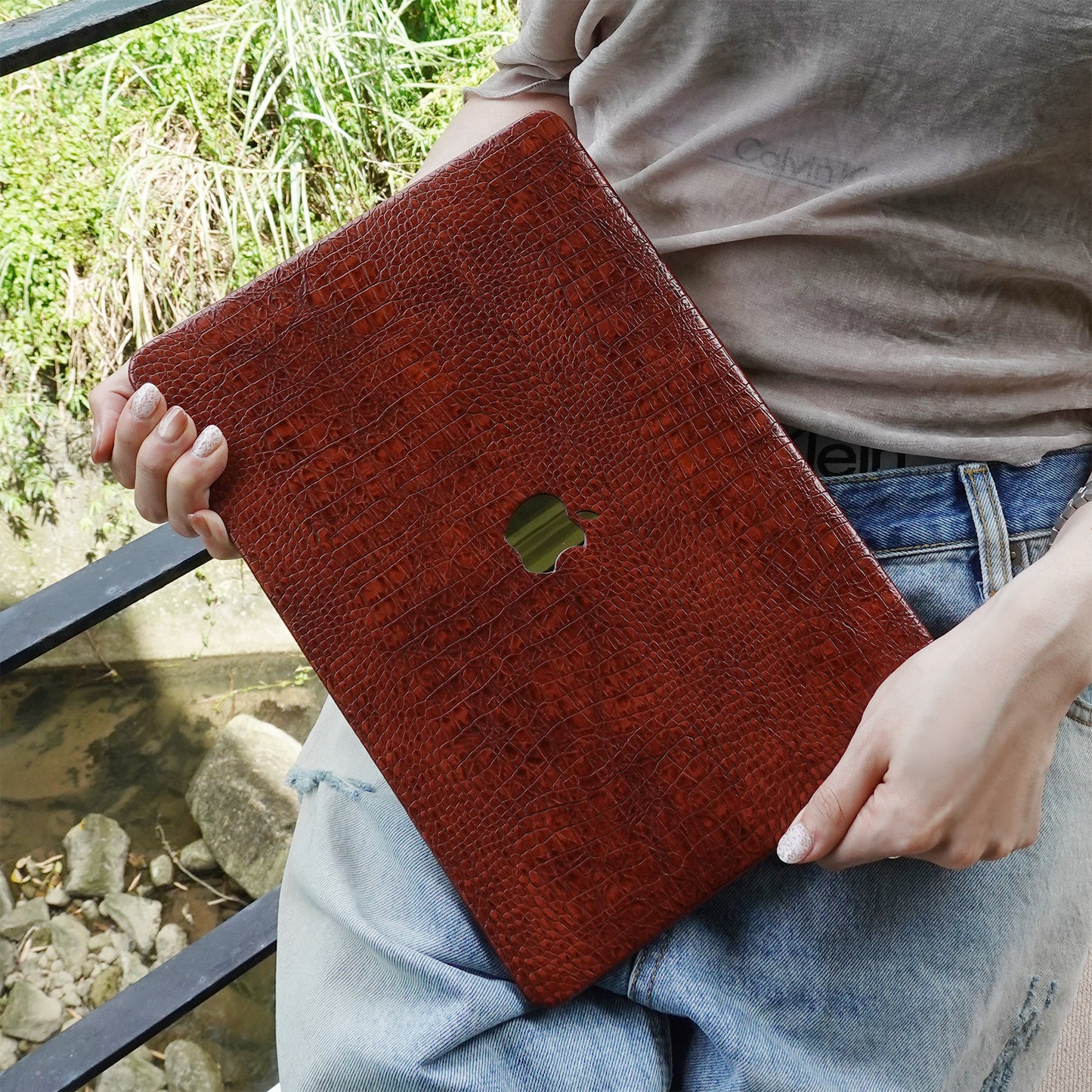 Leather Series ♾ Dark Rad Crocodile Leather MacBook Case