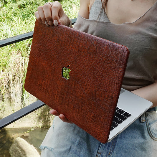 Leather Series ♾ Dark Rad Crocodile Leather MacBook Case