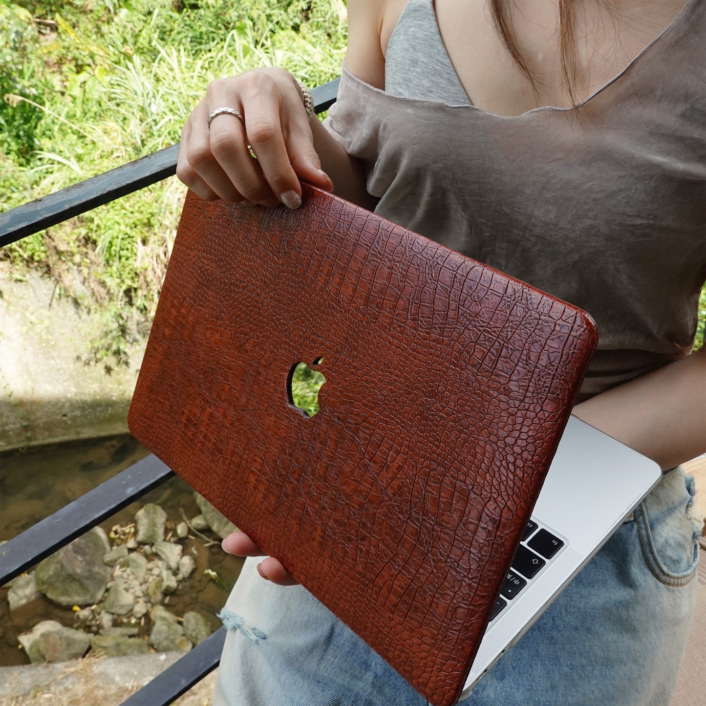 Leather Series ♾ Dark Rad Crocodile Leather MacBook Case