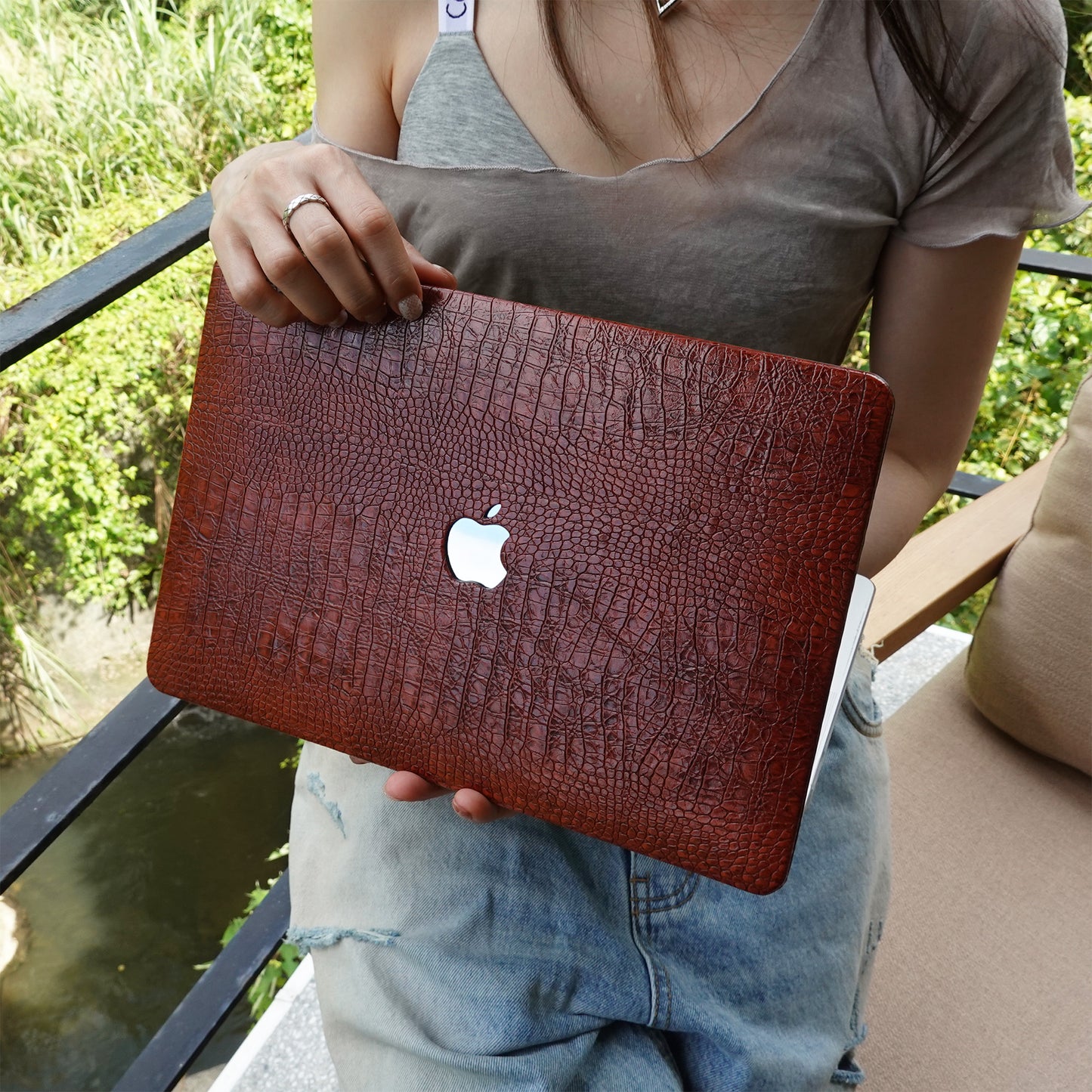 Leather Series ♾ Dark Rad Crocodile Leather MacBook Case