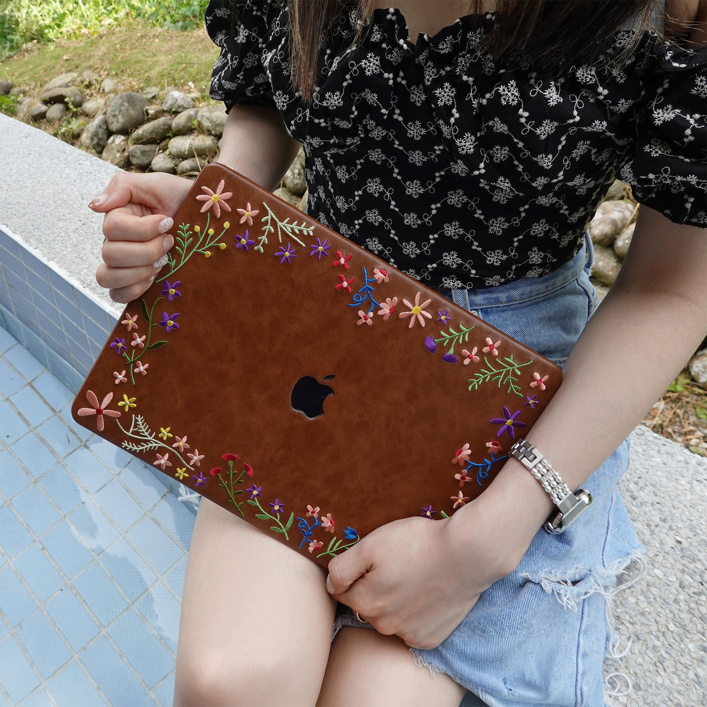 This Is Us Embroidery Series ♾ Mocha Garden Floral MacBook Case
