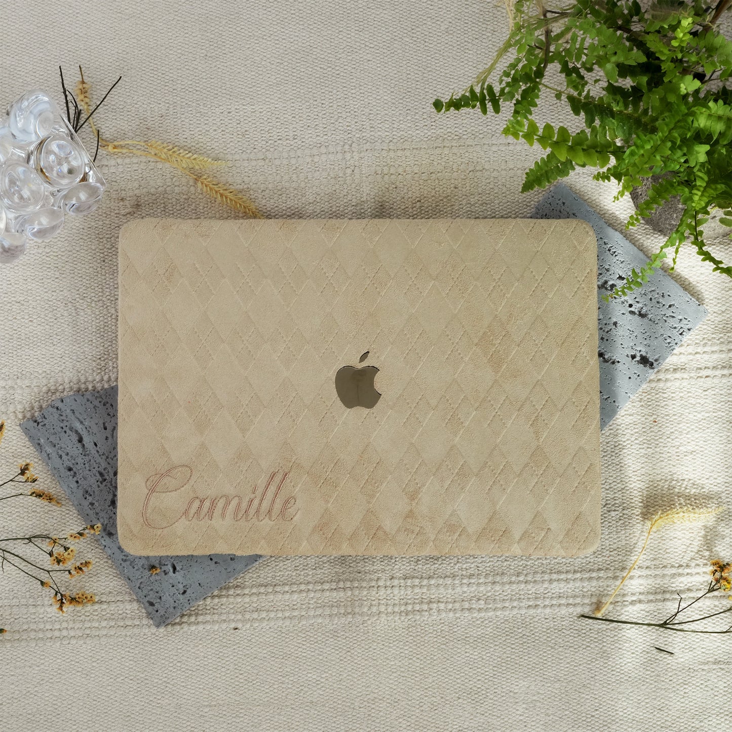 This is us embroidery customized ♾ Beige-grey quilted suede Macbook Case