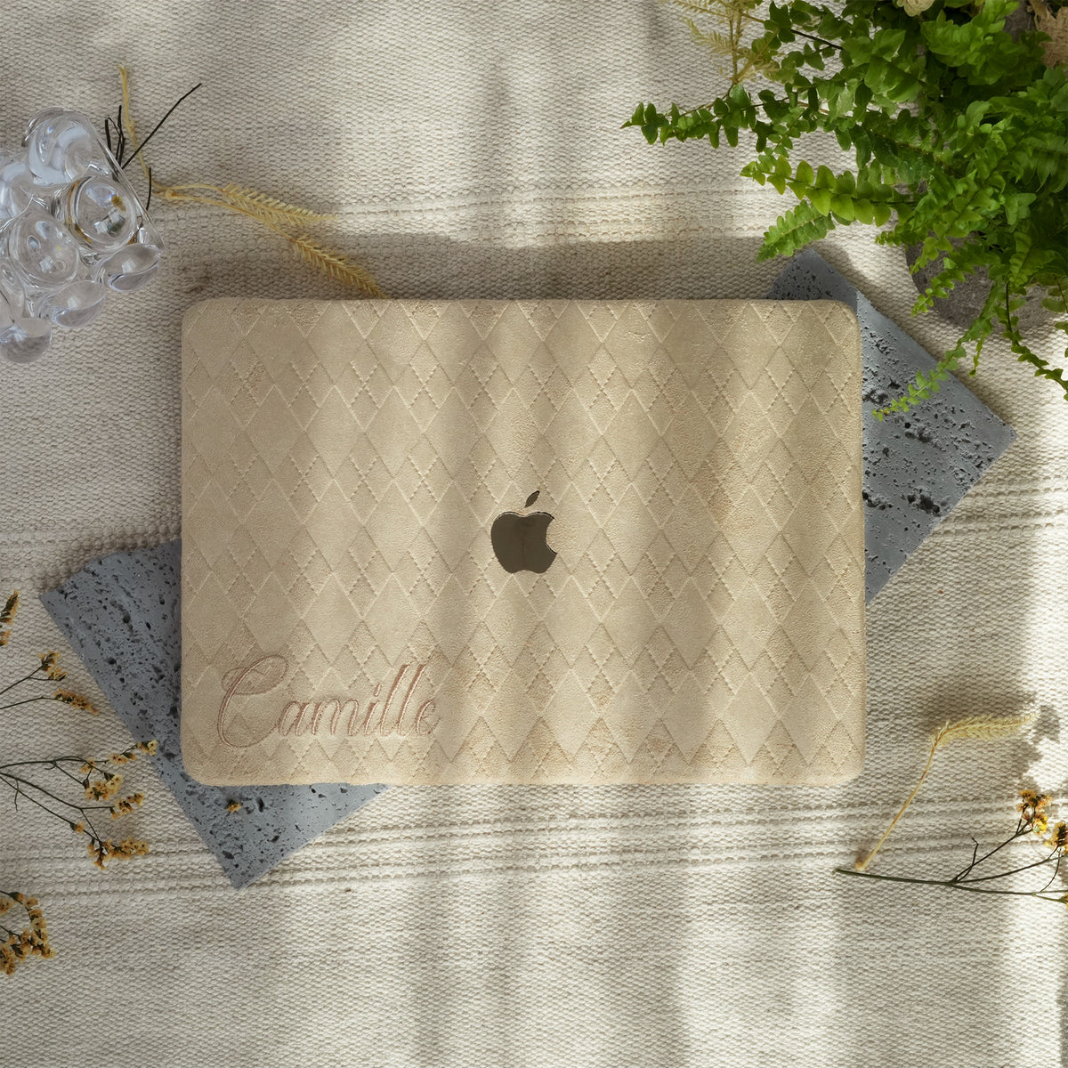 This is us embroidery customized ♾ Beige-grey quilted suede Macbook Case