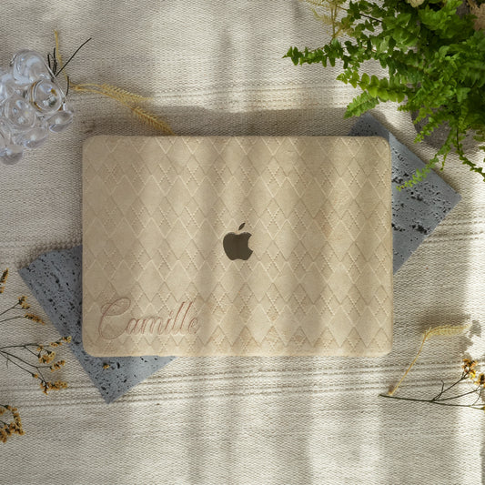 This is us embroidery customized ♾ Beige-grey quilted suede Macbook Case