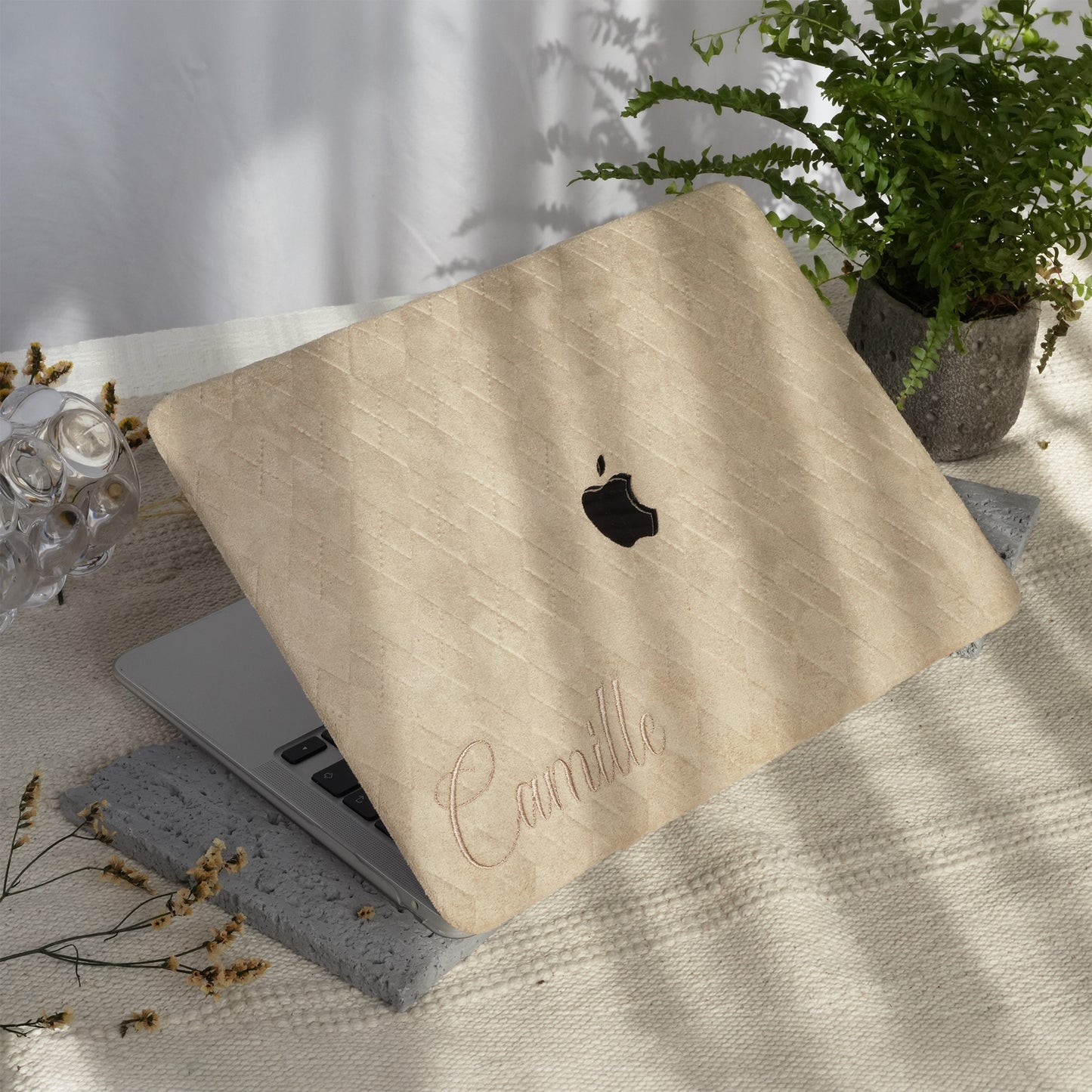 This is us embroidery customized ♾ Beige-grey quilted suede Macbook Case