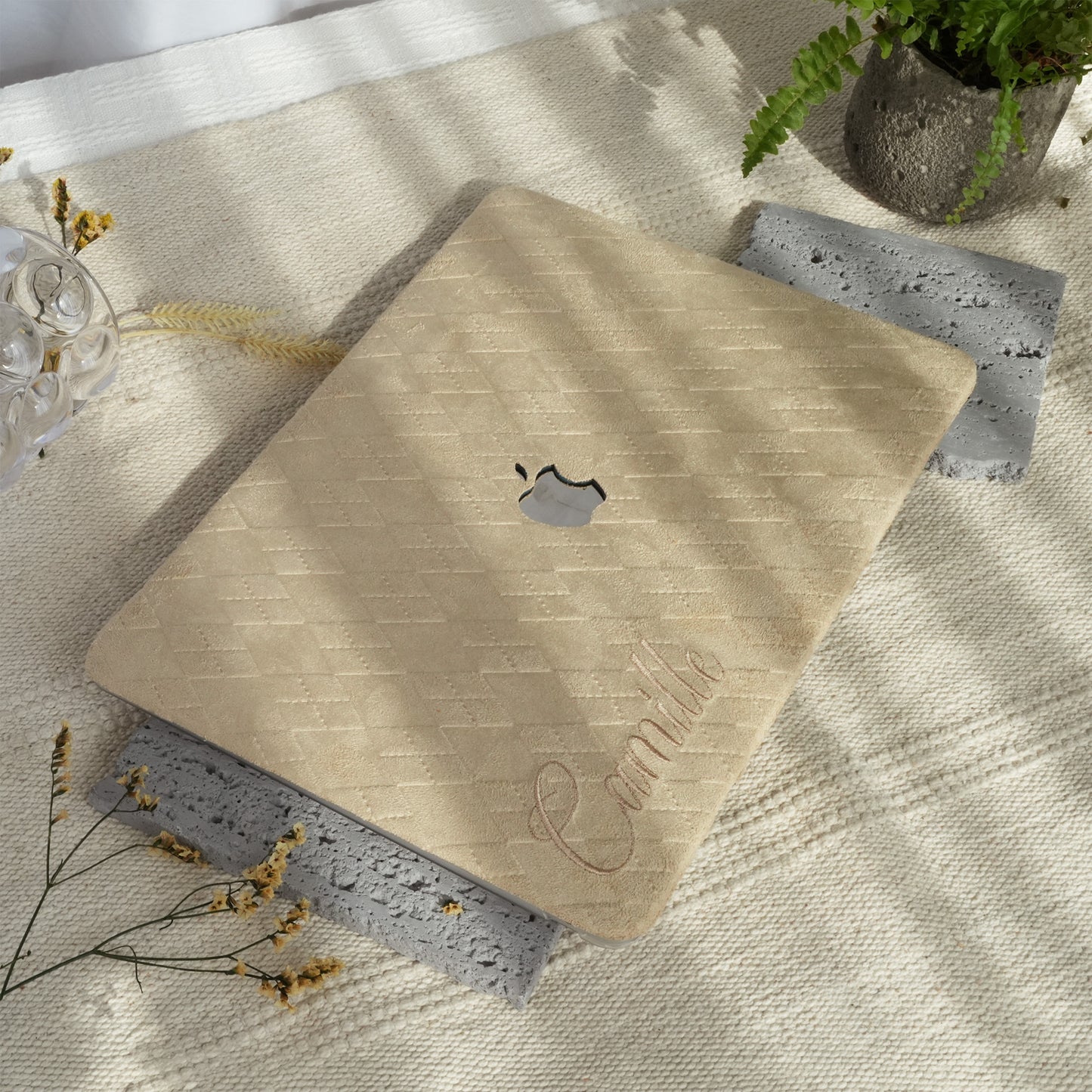 This is us embroidery customized ♾ Beige-grey quilted suede Macbook Case