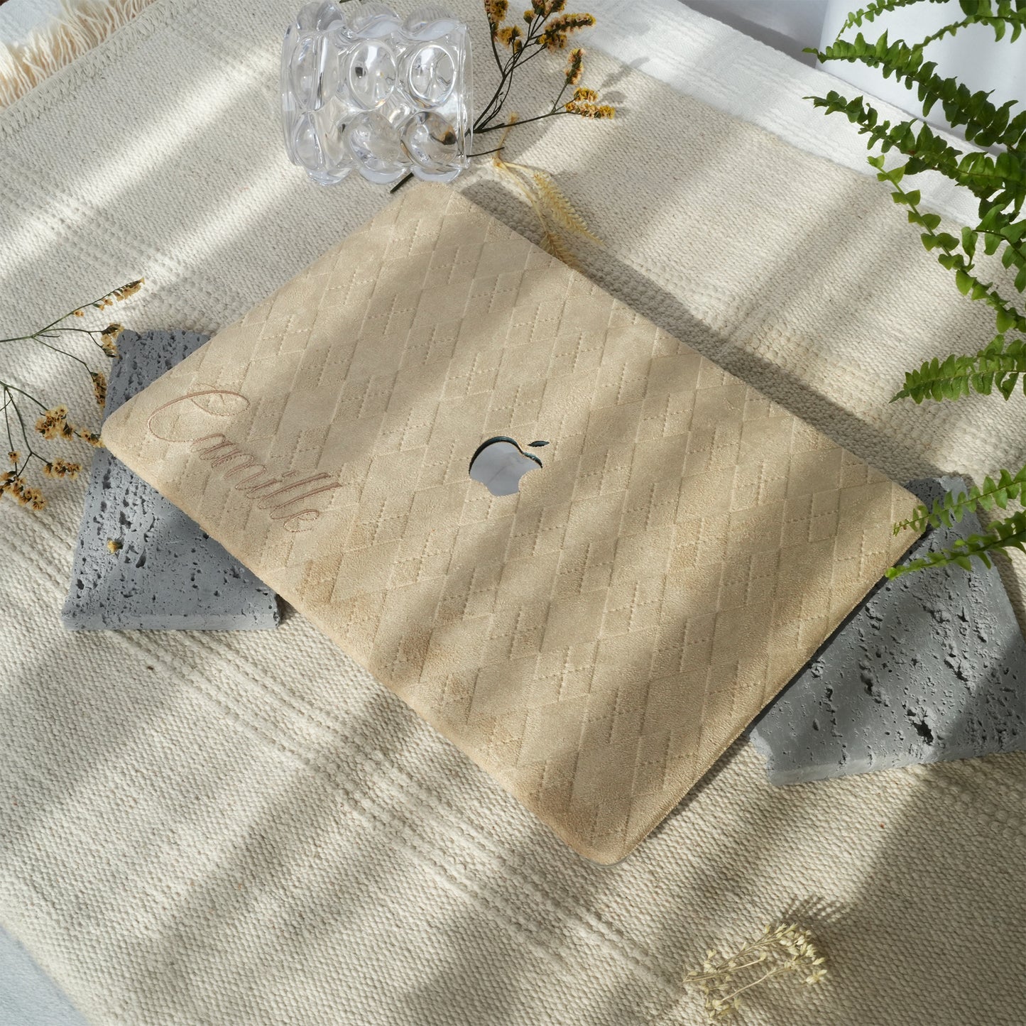 This is us embroidery customized ♾ Beige-grey quilted suede Macbook Case