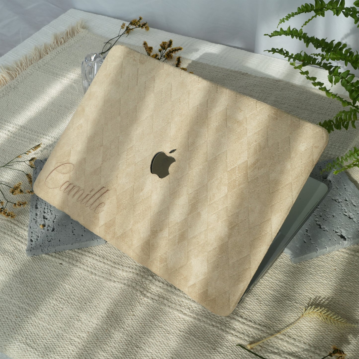 This is us embroidery customized ♾ Beige-grey quilted suede Macbook Case