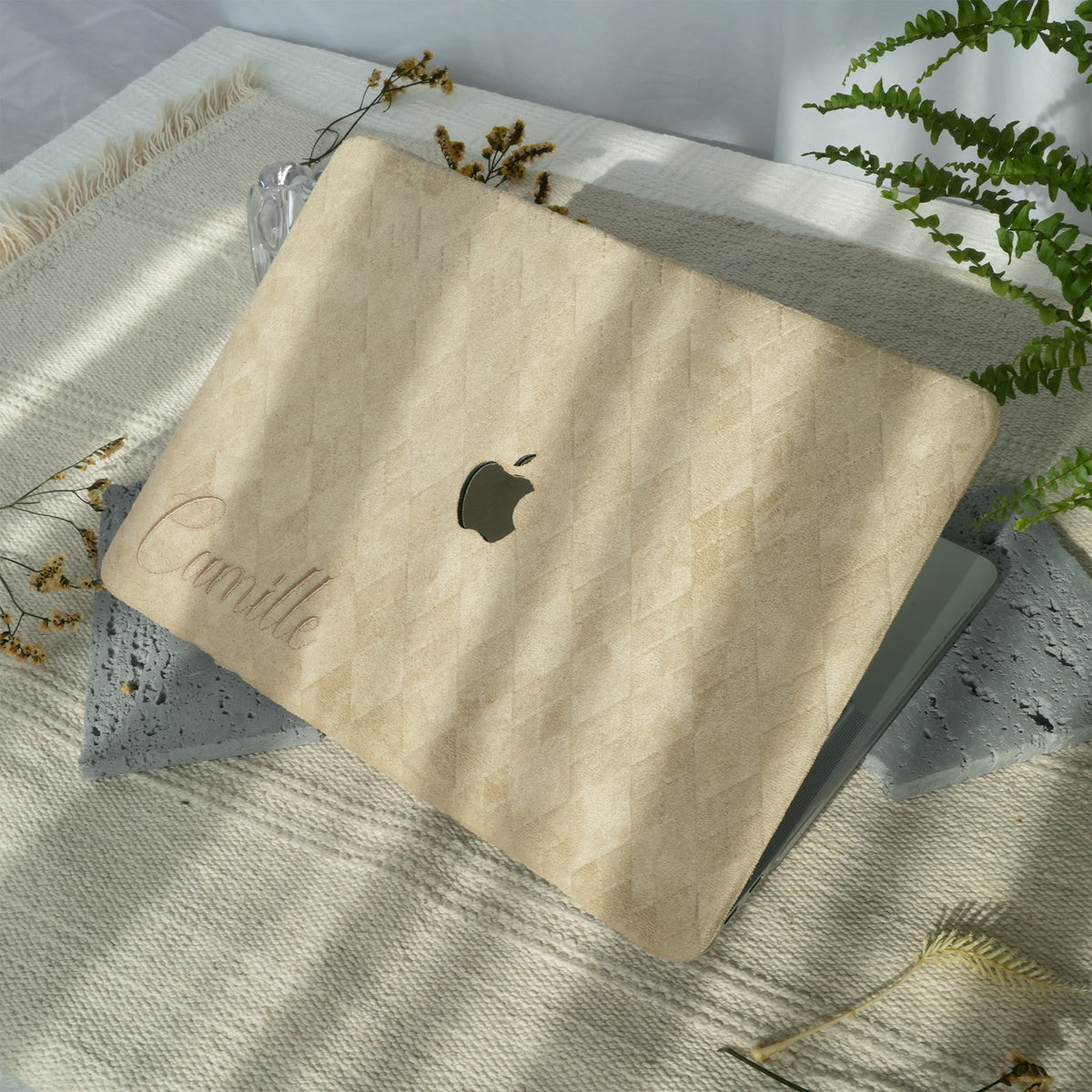 This is us embroidery customized ♾ Beige-grey quilted suede Macbook Case
