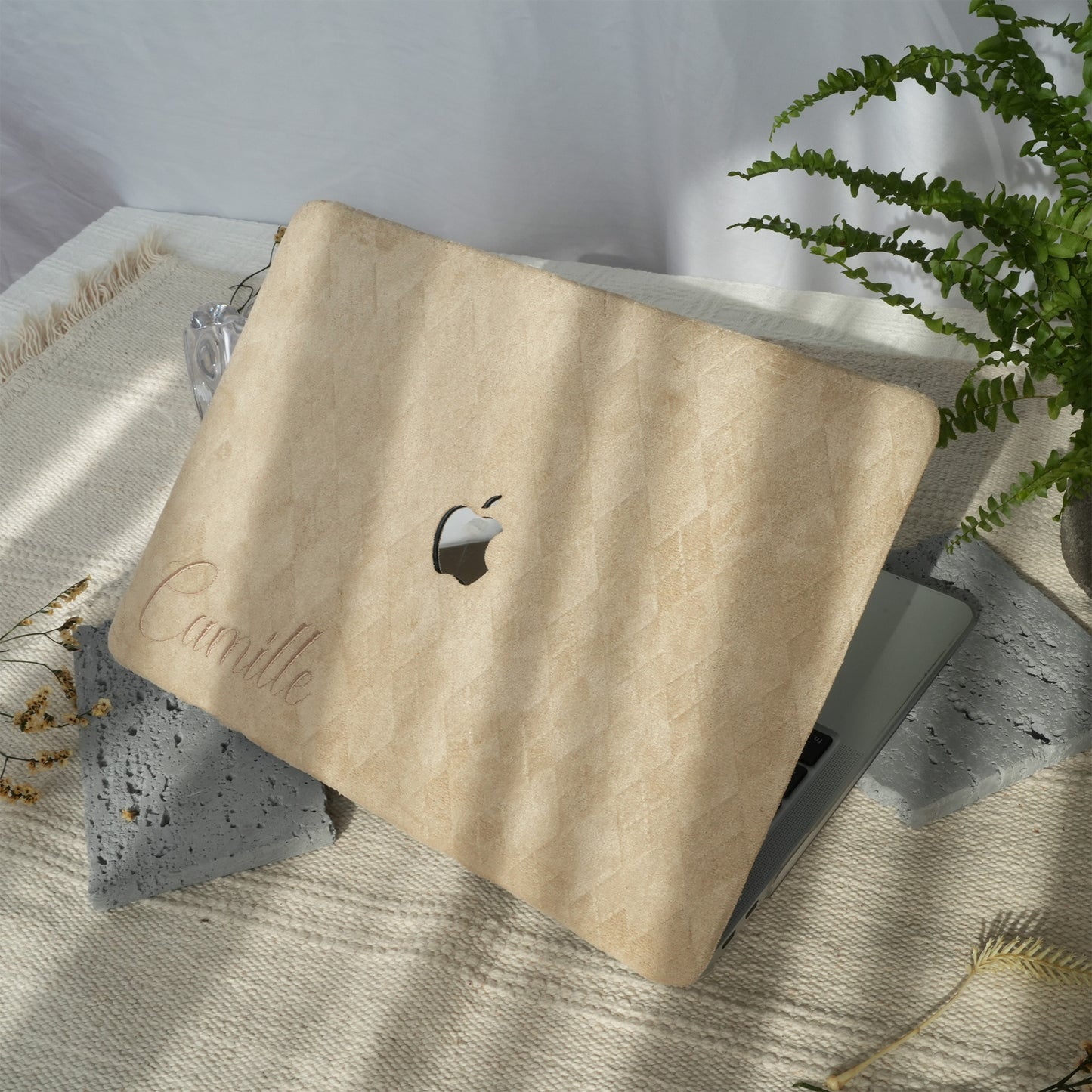 This is us embroidery customized ♾ Beige-grey quilted suede Macbook Case