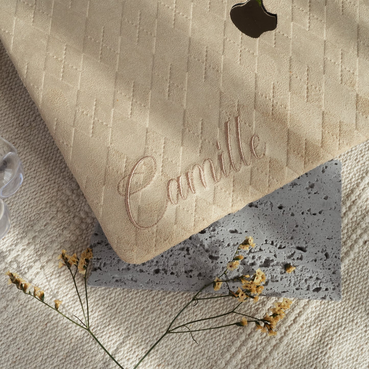This is us embroidery customized ♾ Beige-grey quilted suede Macbook Case
