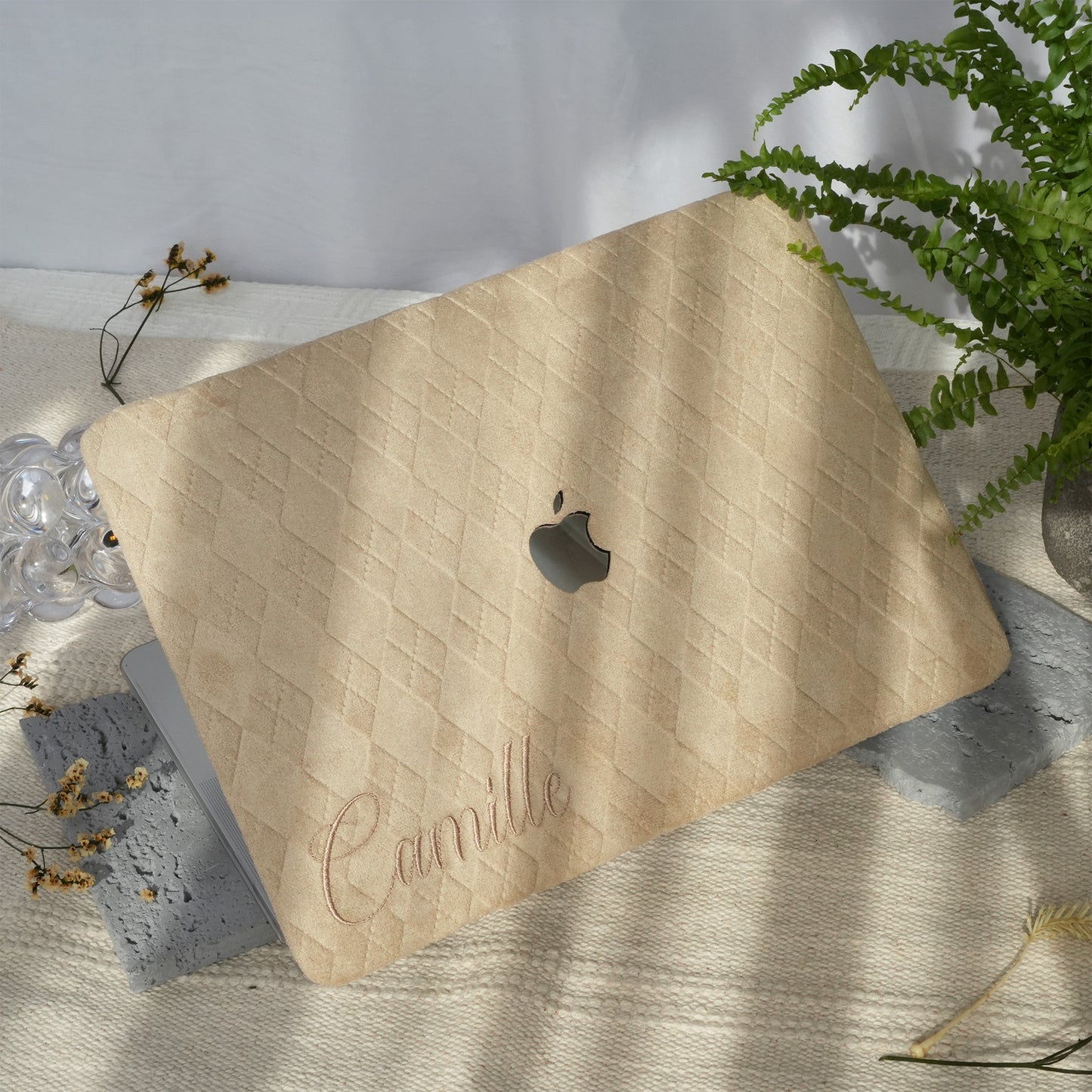 This is us embroidery customized ♾ Beige-grey quilted suede Macbook Case