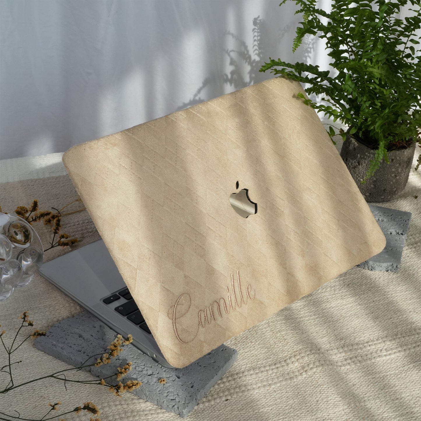 This is us embroidery customized ♾ Beige-grey quilted suede Macbook Case