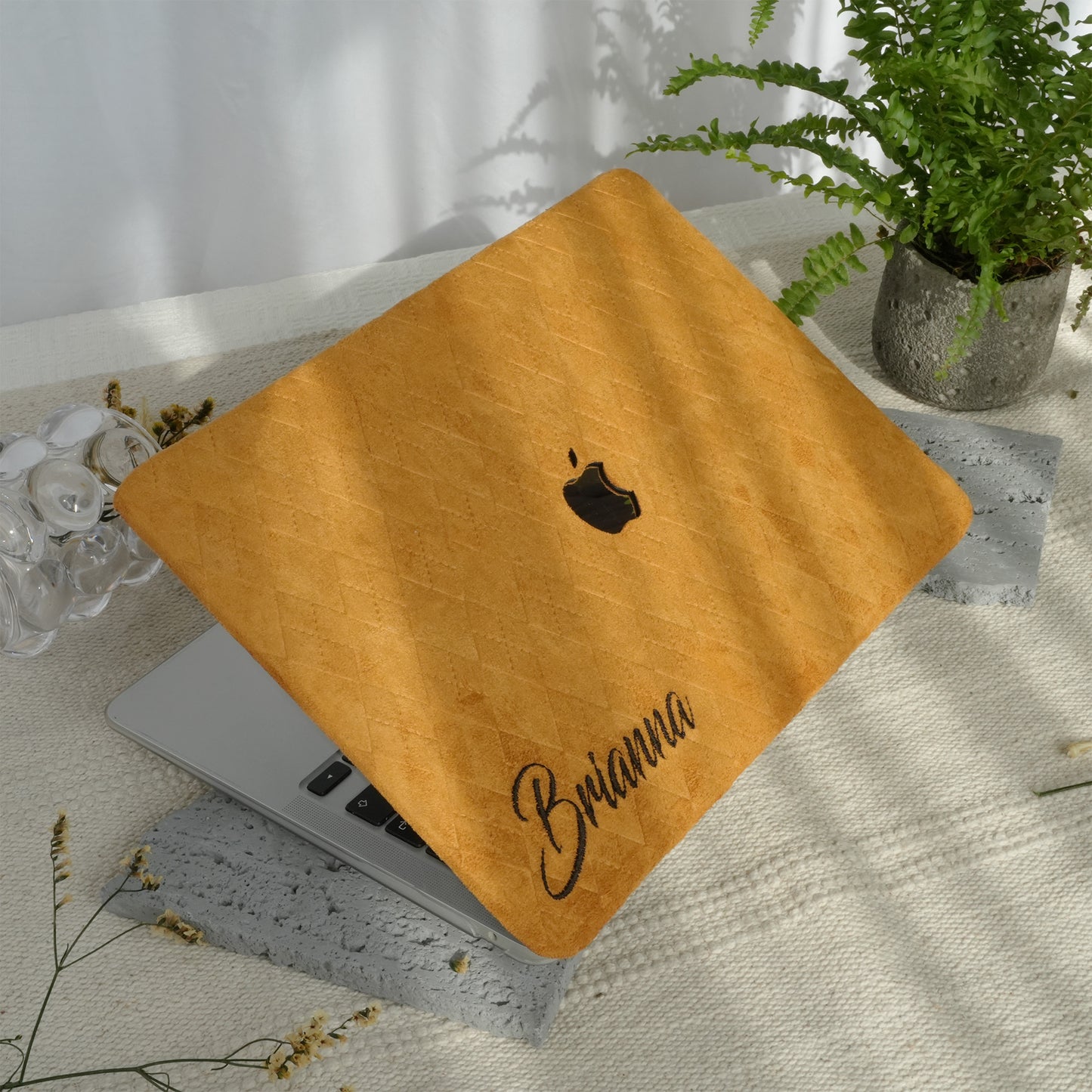This is us embroidery customized ♾ Mustard yellow quilted suede Macbook Case