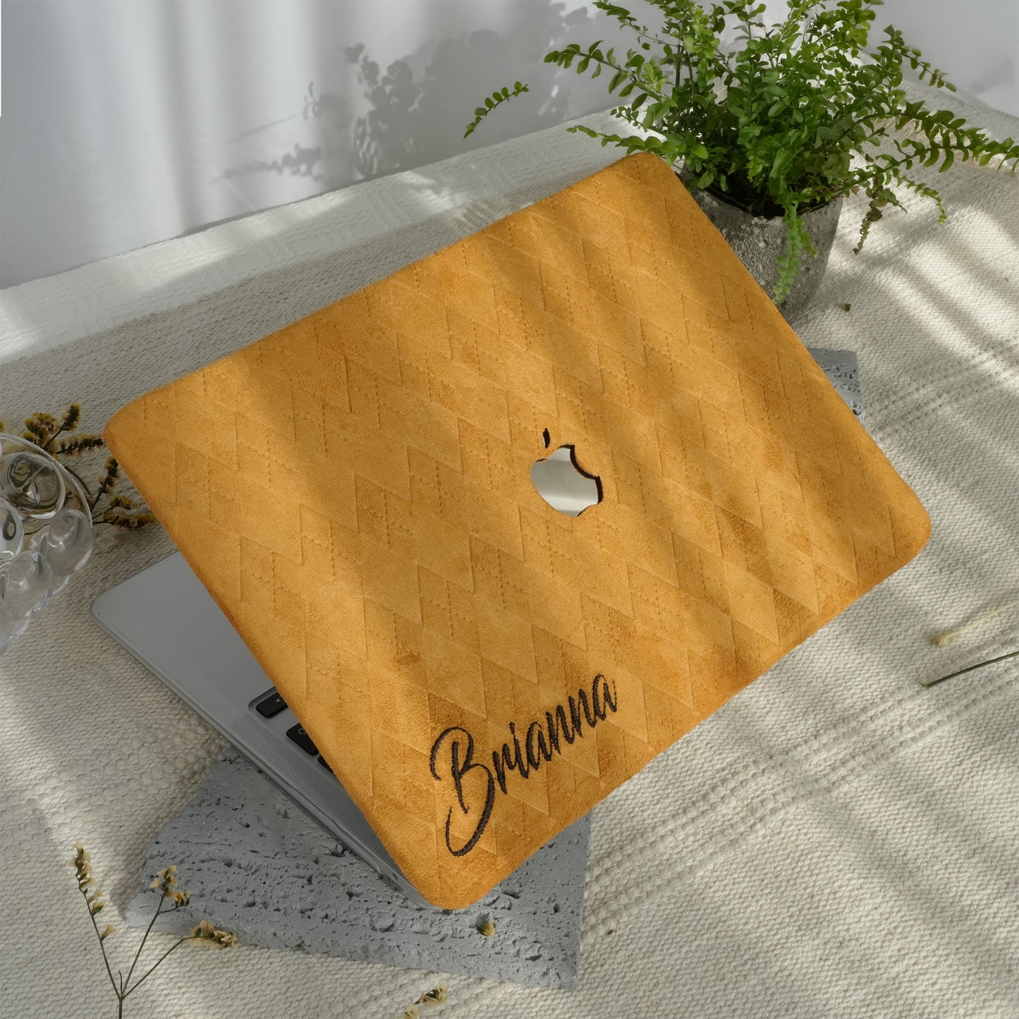 This is us embroidery customized ♾ Mustard yellow quilted suede Macbook Case