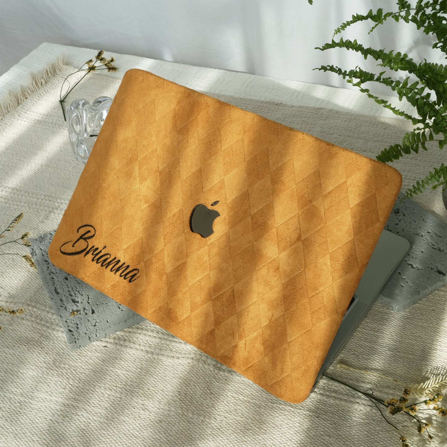 This is us embroidery customized ♾ Mustard yellow quilted suede Macbook Case