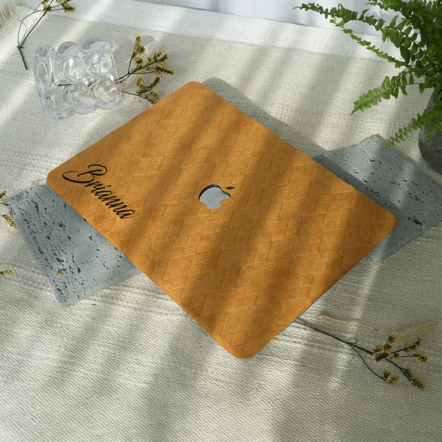 This is us embroidery customized ♾ Mustard yellow quilted suede Macbook Case
