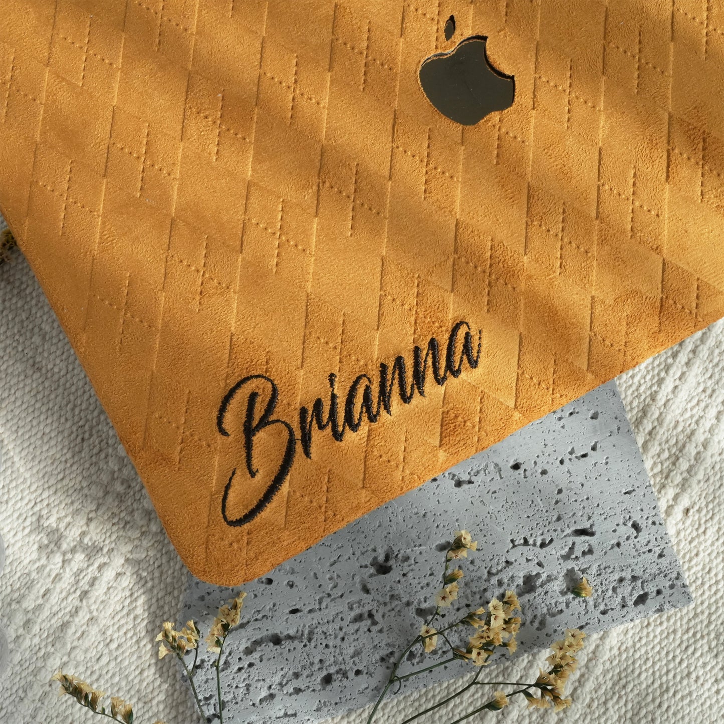 This is us embroidery customized ♾ Mustard yellow quilted suede Macbook Case