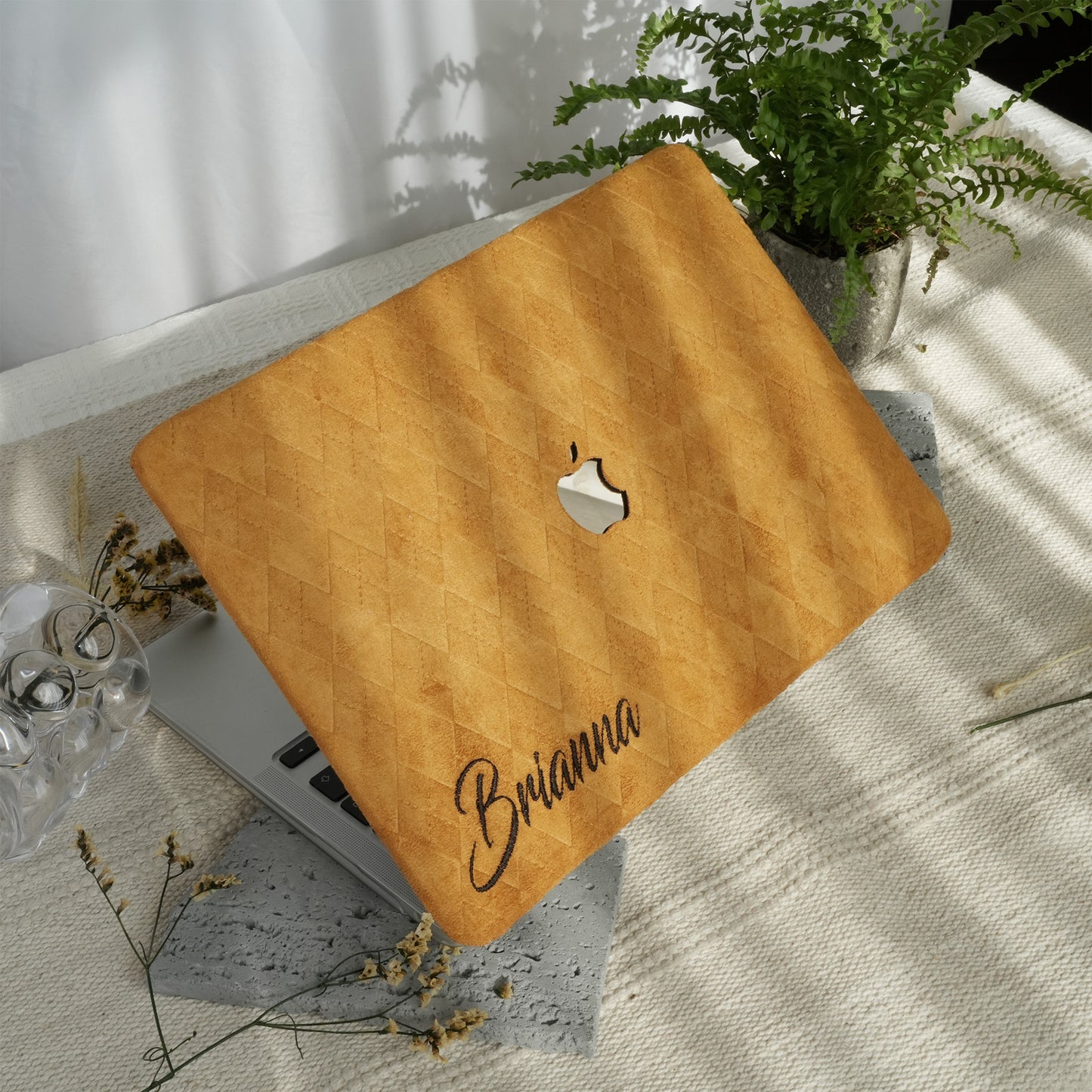 This is us embroidery customized ♾ Mustard yellow quilted suede Macbook Case