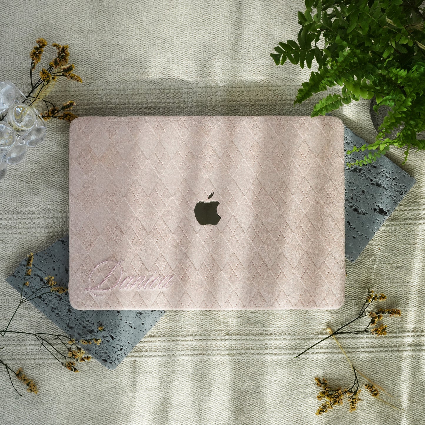 This is us embroidery customized ♾ Dusty pink quilted suede Macbook Case