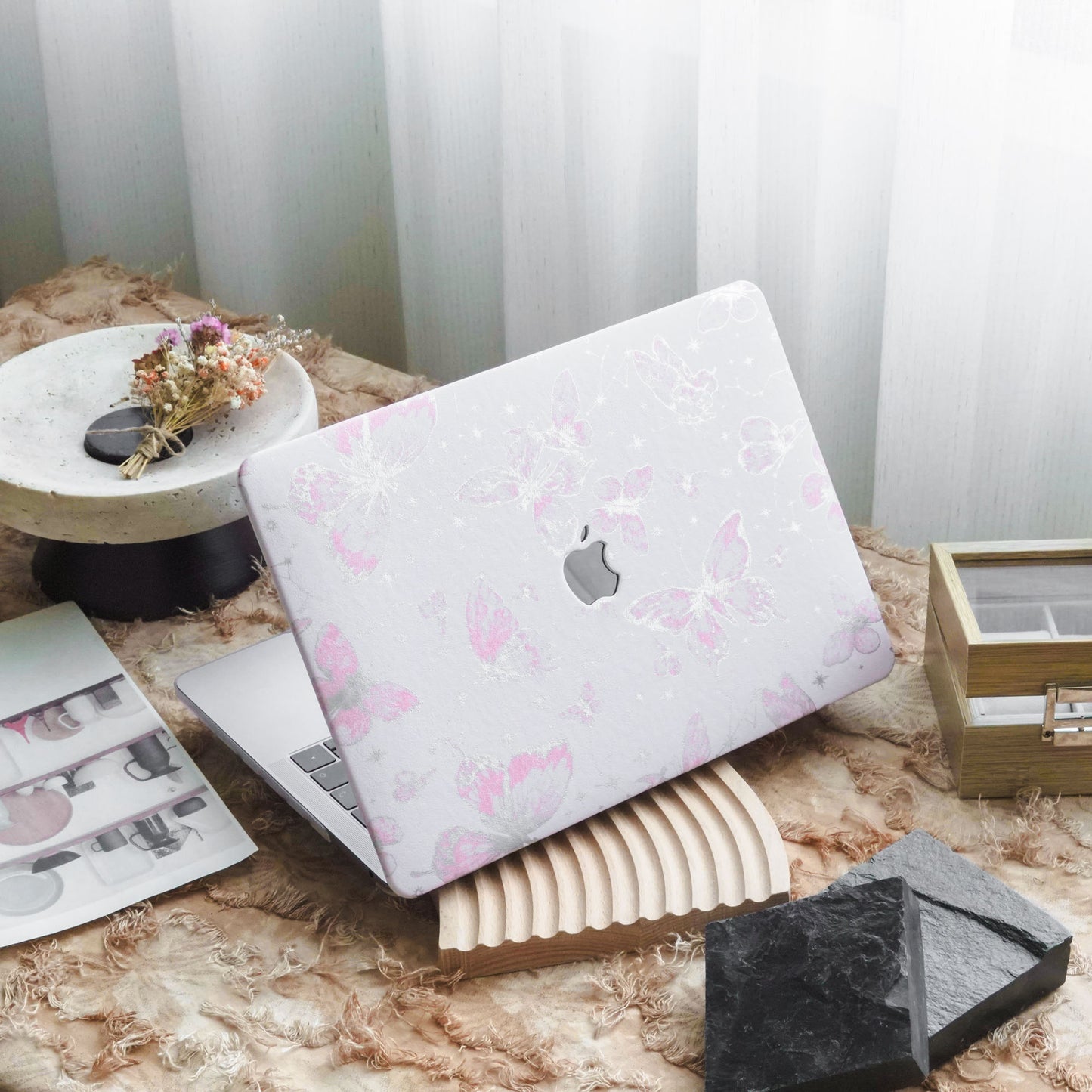 Leather Series ♾ Pink Butterfly Laser-Engraved Macbook Case