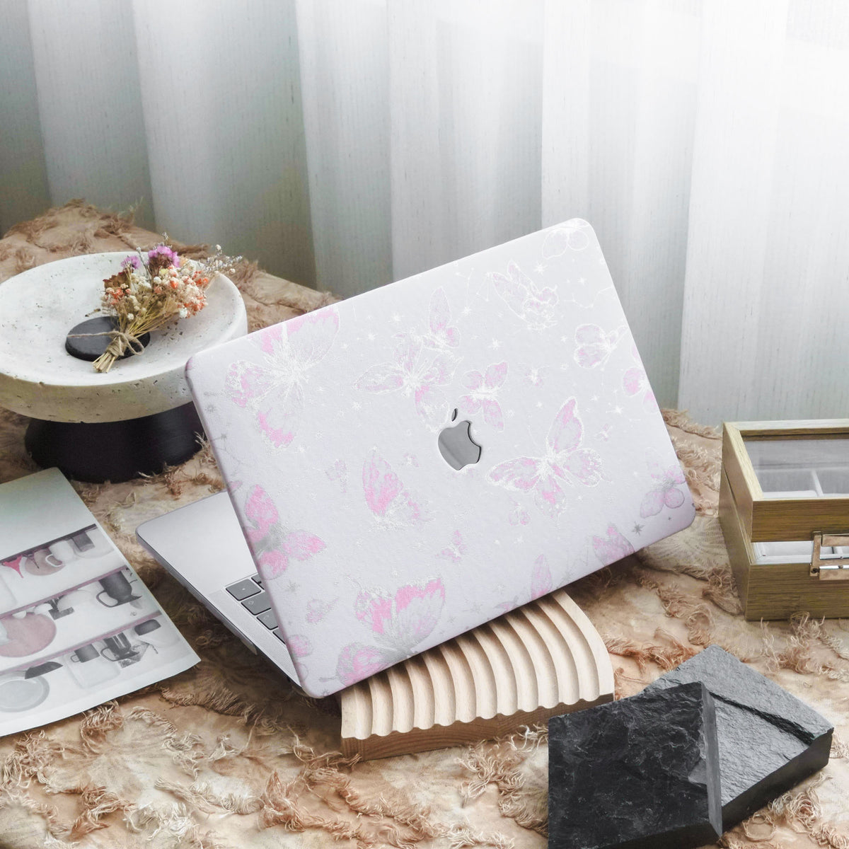 Leather Series ♾ Pink Butterfly Laser-Engraved Macbook Case
