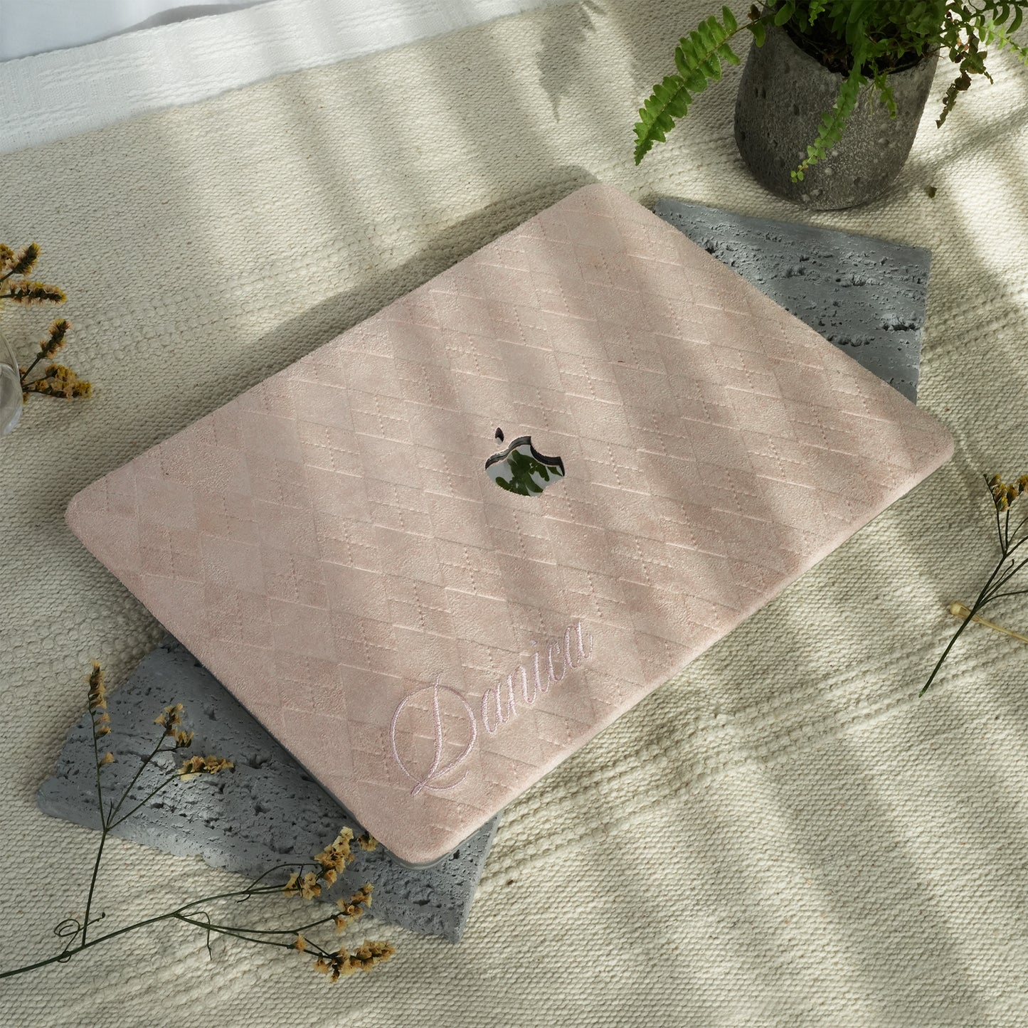 This is us embroidery customized ♾ Dusty pink quilted suede Macbook Case