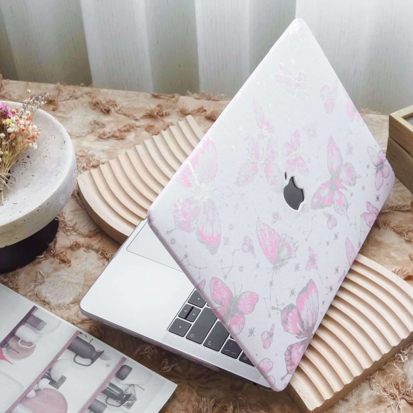 Leather Series ♾ Pink Butterfly Laser-Engraved Macbook Case