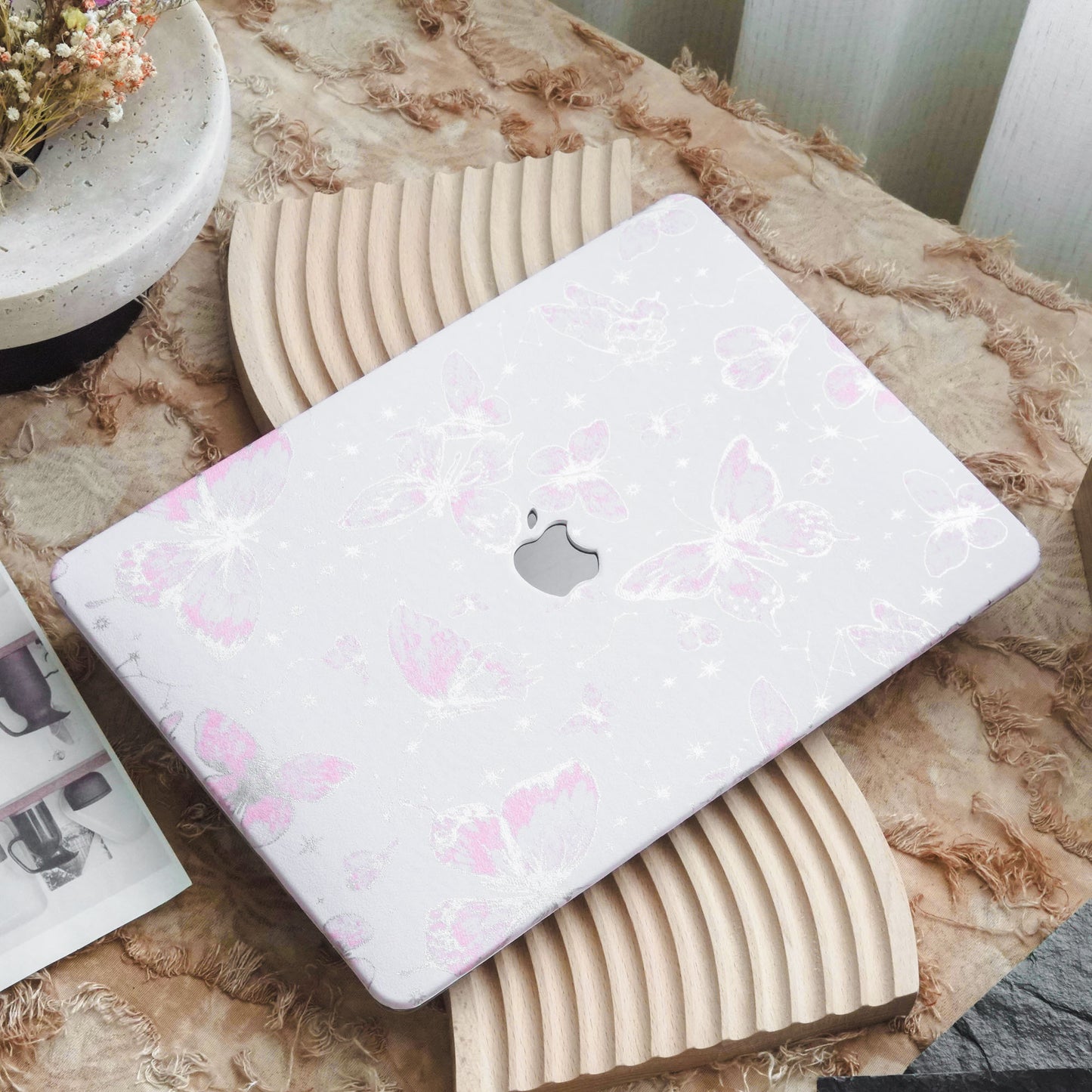 Leather Series ♾ Pink Butterfly Laser-Engraved Macbook Case