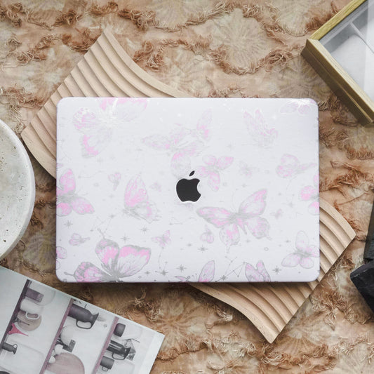 Leather Series ♾ Pink Butterfly Laser-Engraved Macbook Case