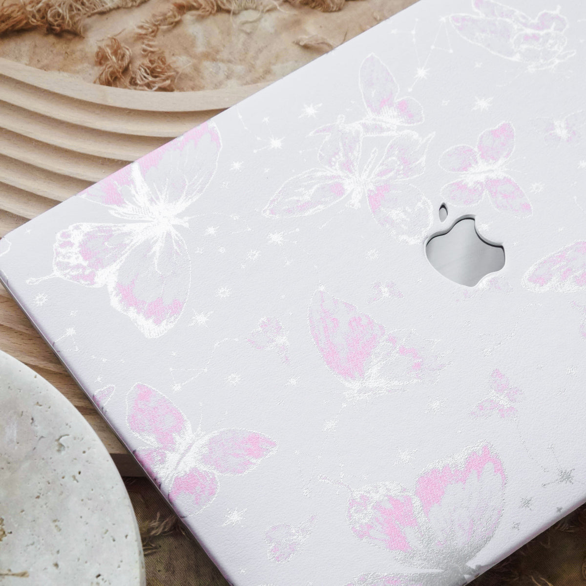 Leather Series ♾ Pink Butterfly Laser-Engraved Macbook Case