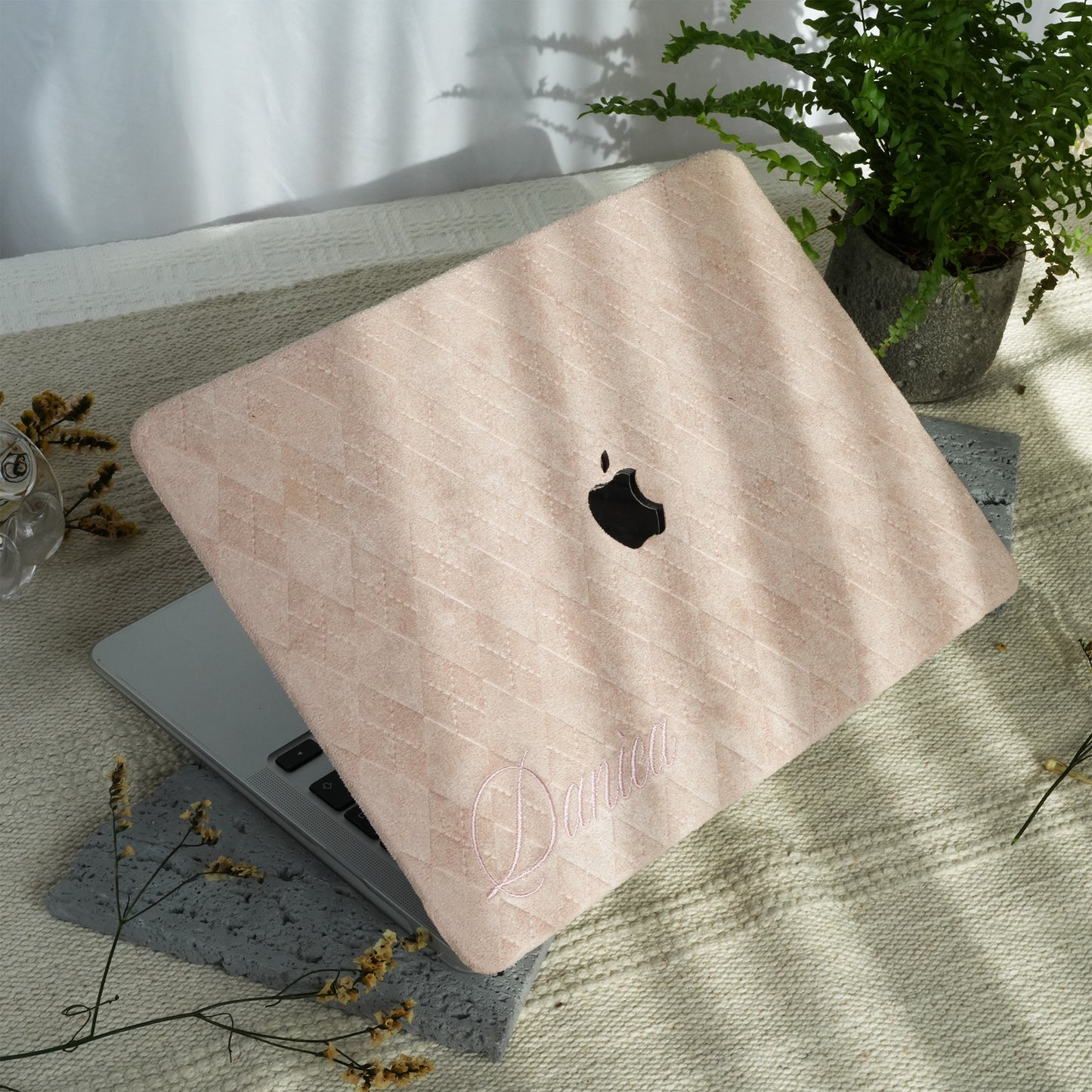 This is us embroidery customized ♾ Dusty pink quilted suede Macbook Case