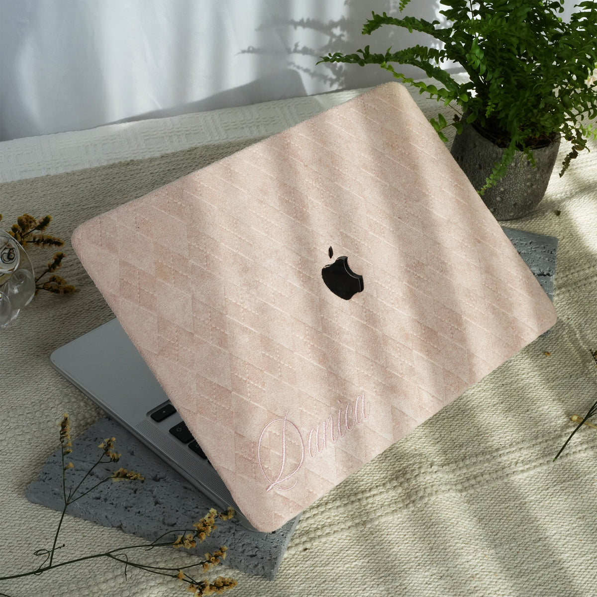 This is us embroidery customized ♾ Dusty pink quilted suede Macbook Case