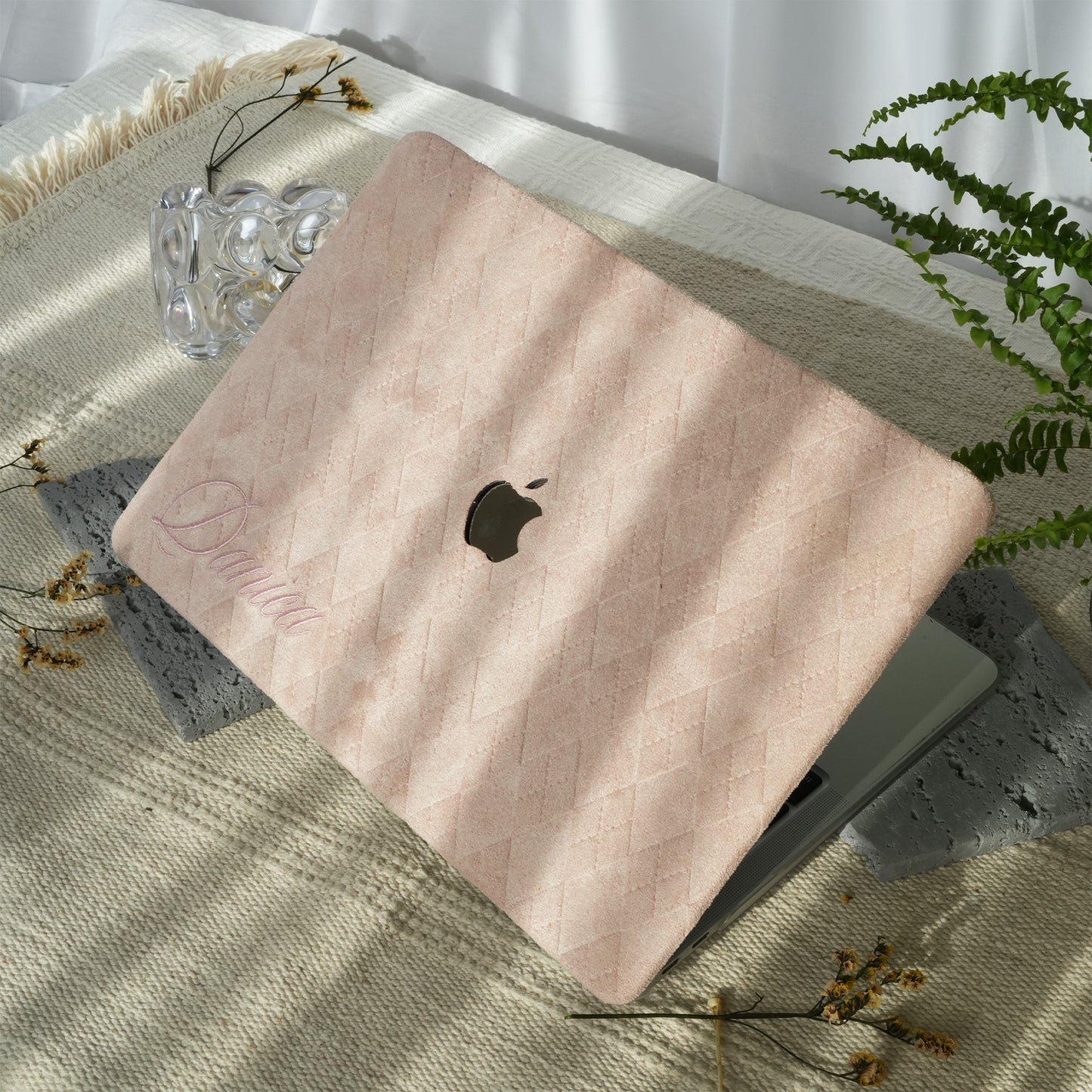 This is us embroidery customized ♾ Dusty pink quilted suede Macbook Case
