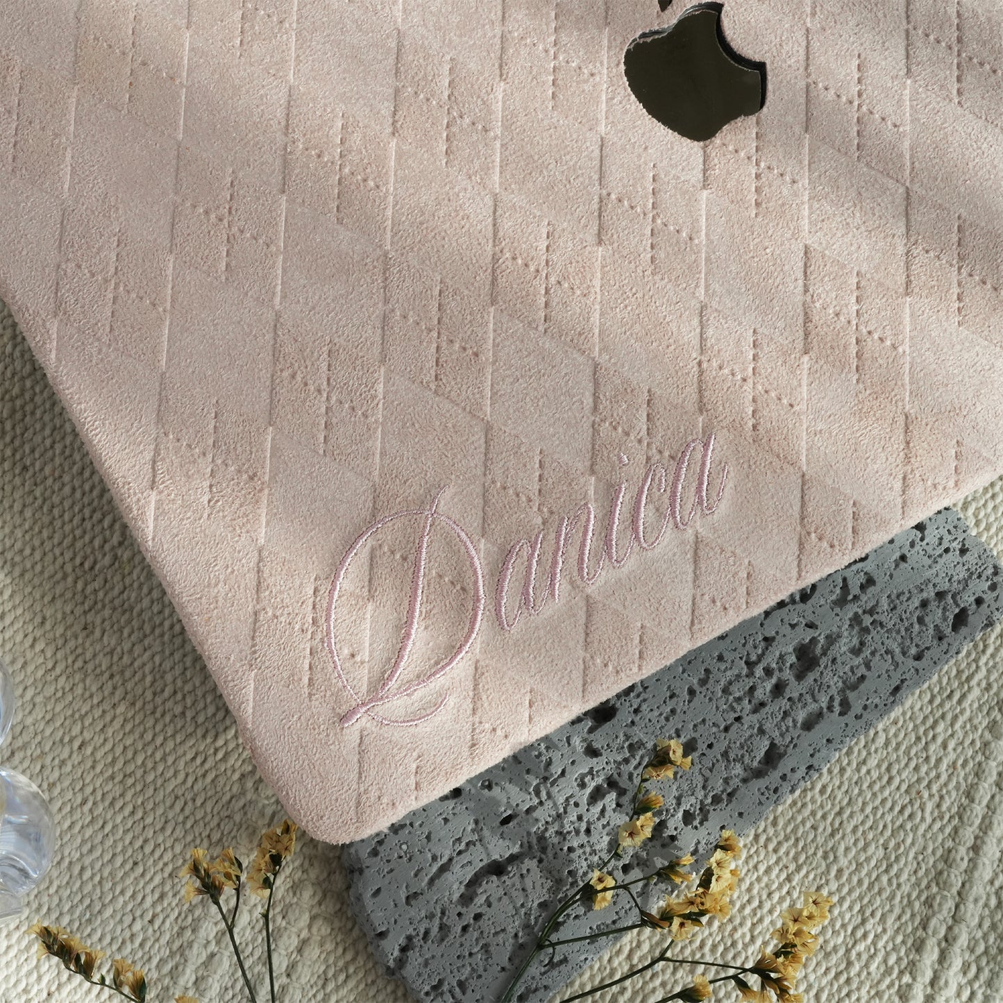 This is us embroidery customized ♾ Dusty pink quilted suede Macbook Case