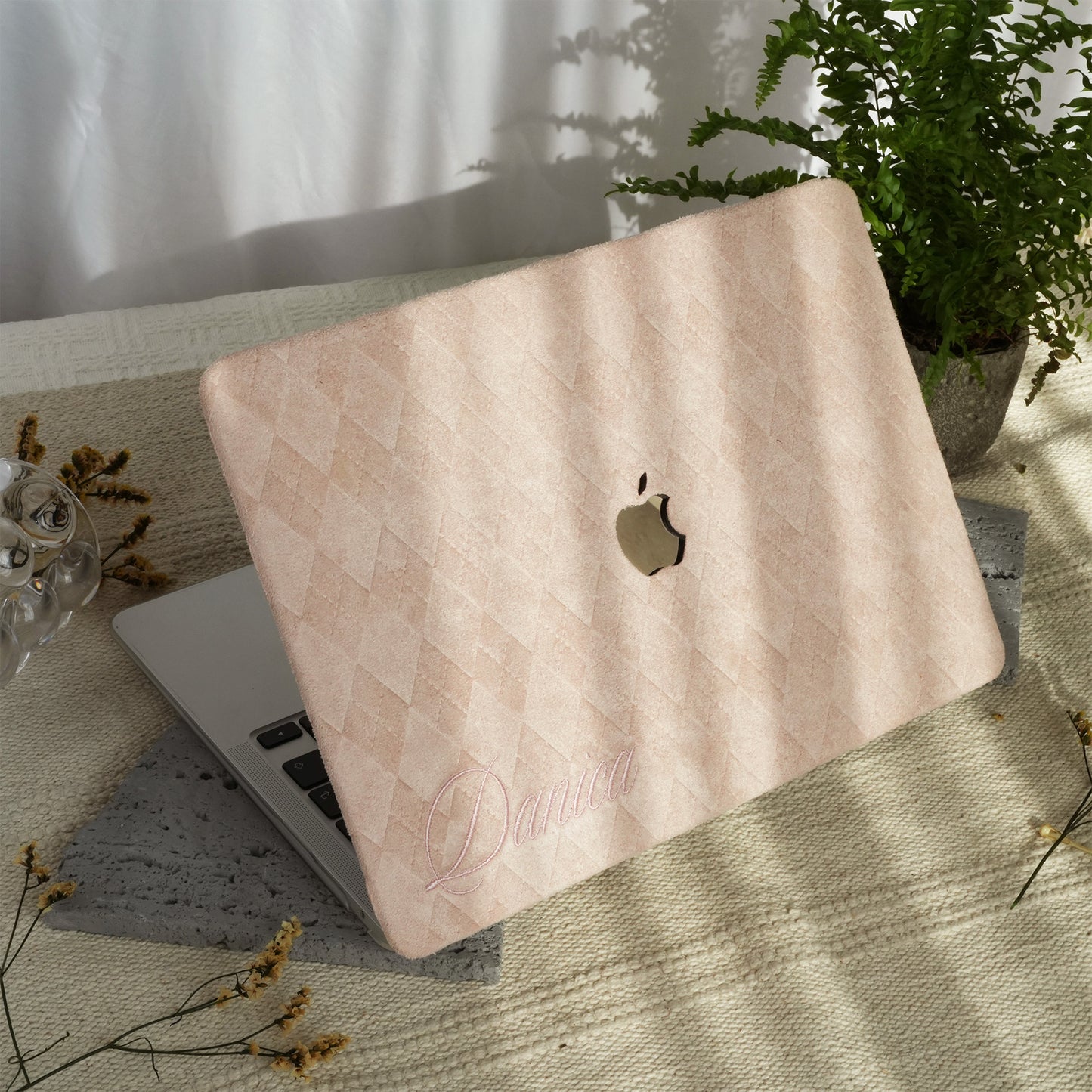 This is us embroidery customized ♾ Dusty pink quilted suede Macbook Case