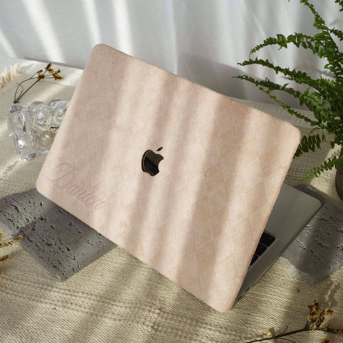This is us embroidery customized ♾ Dusty pink quilted suede Macbook Case