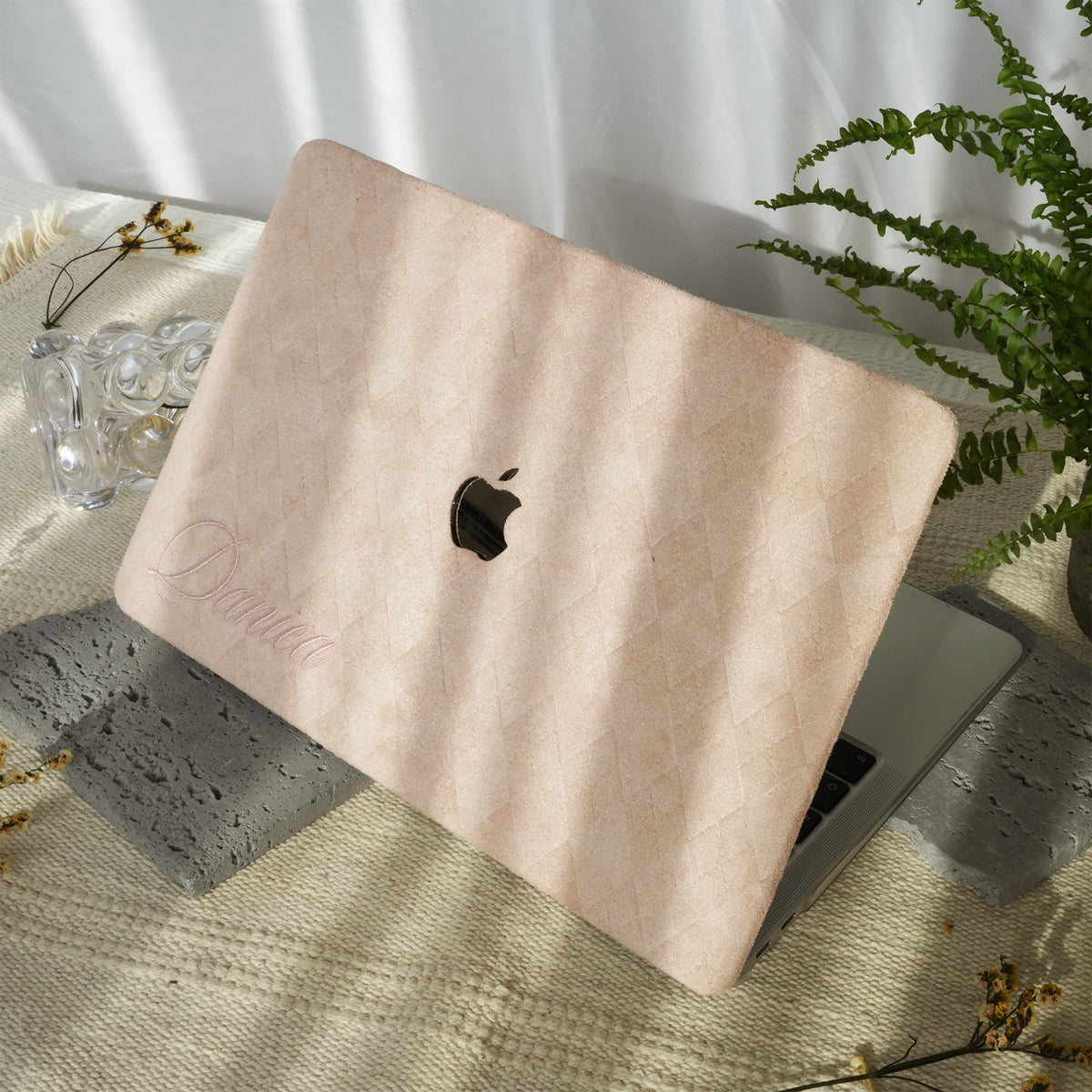 This is us embroidery customized ♾ Dusty pink quilted suede Macbook Case