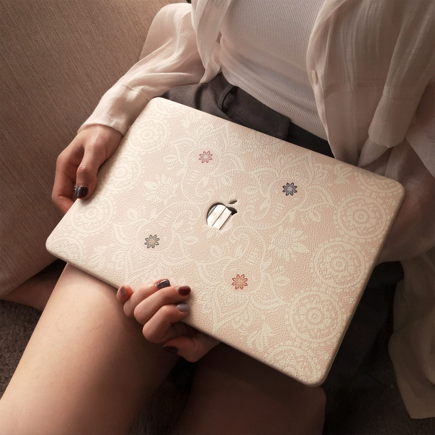 Lychee Texture Light Pink Elephant Pattern ♾ Mac Case