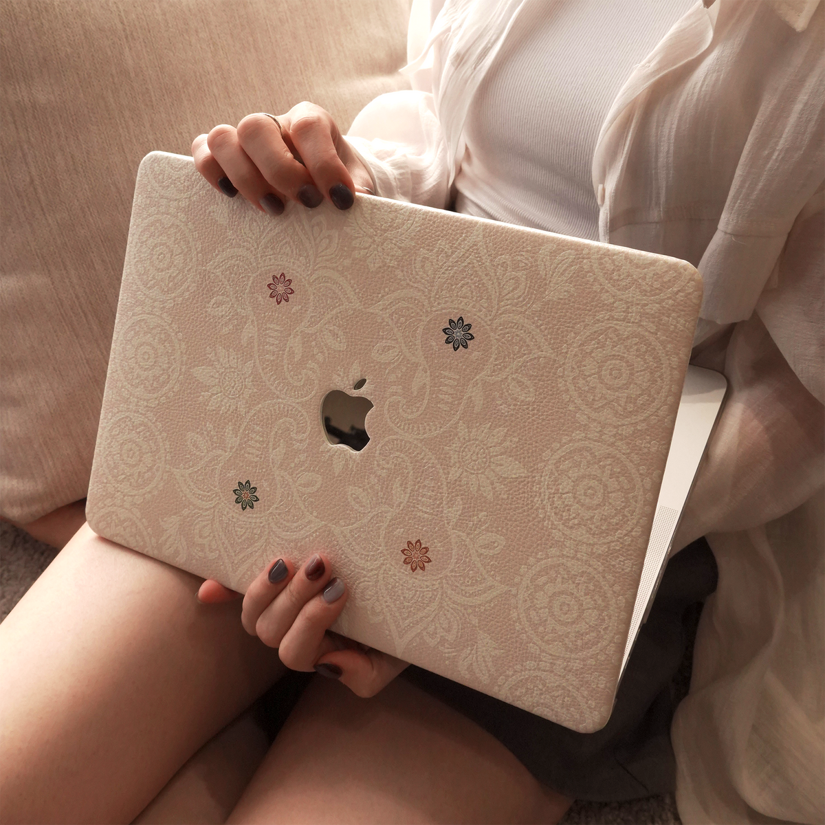 Lychee Texture Light Pink Elephant Pattern ♾ Mac Case