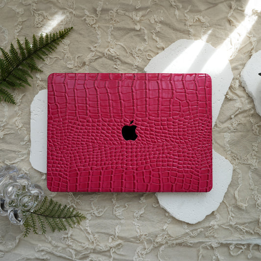 Leather Series ♾  Fuchsia Crocodile Leather MacBook Case